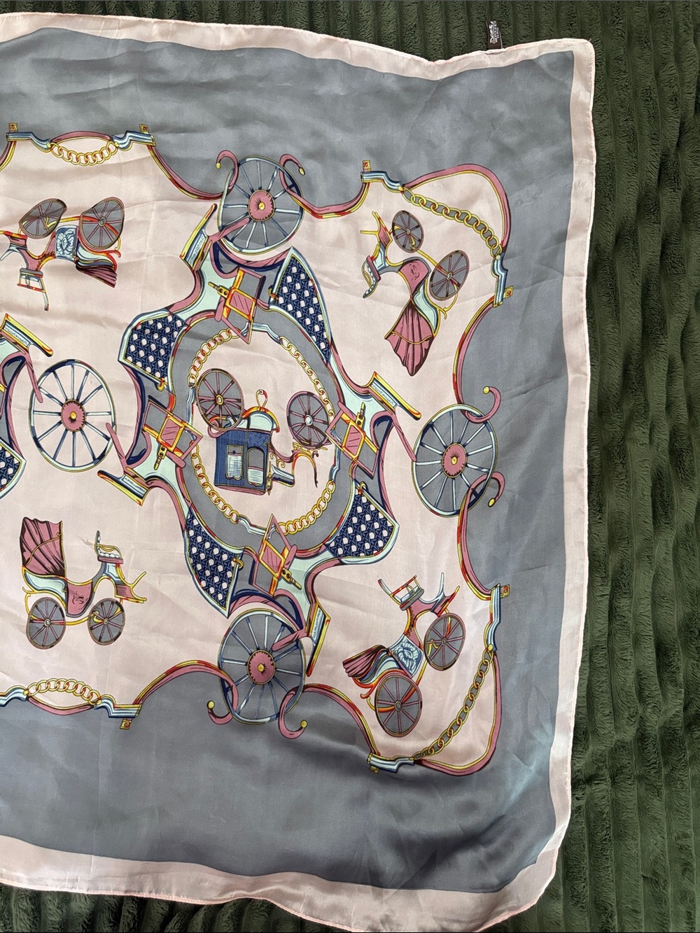Hermes Paris Silk Scarf in Gray with Pink Border - Picture 4 of 12